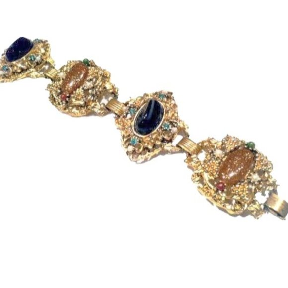 Wonderful Victorian Art Nouveau Bracelet Book Chain Link Vintage Costume Jewelry - Picture 1 of 6